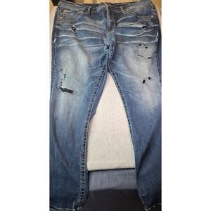 Salvage Mayhem Straight Buckle Jeans Mens 40R Distressed Blue Denim Regular Fit
